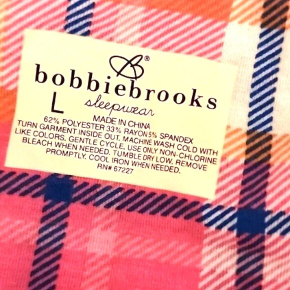 NWT Bobbie Brooks Sleepwear Tank Pink Plaid Ruffle Size L - Picture 4 of 4